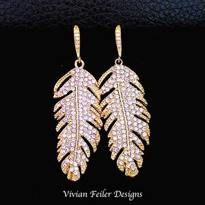 FEATHER Earrings Silver or Gold Bridal Earrings Wedding Jewelry Vintage Style